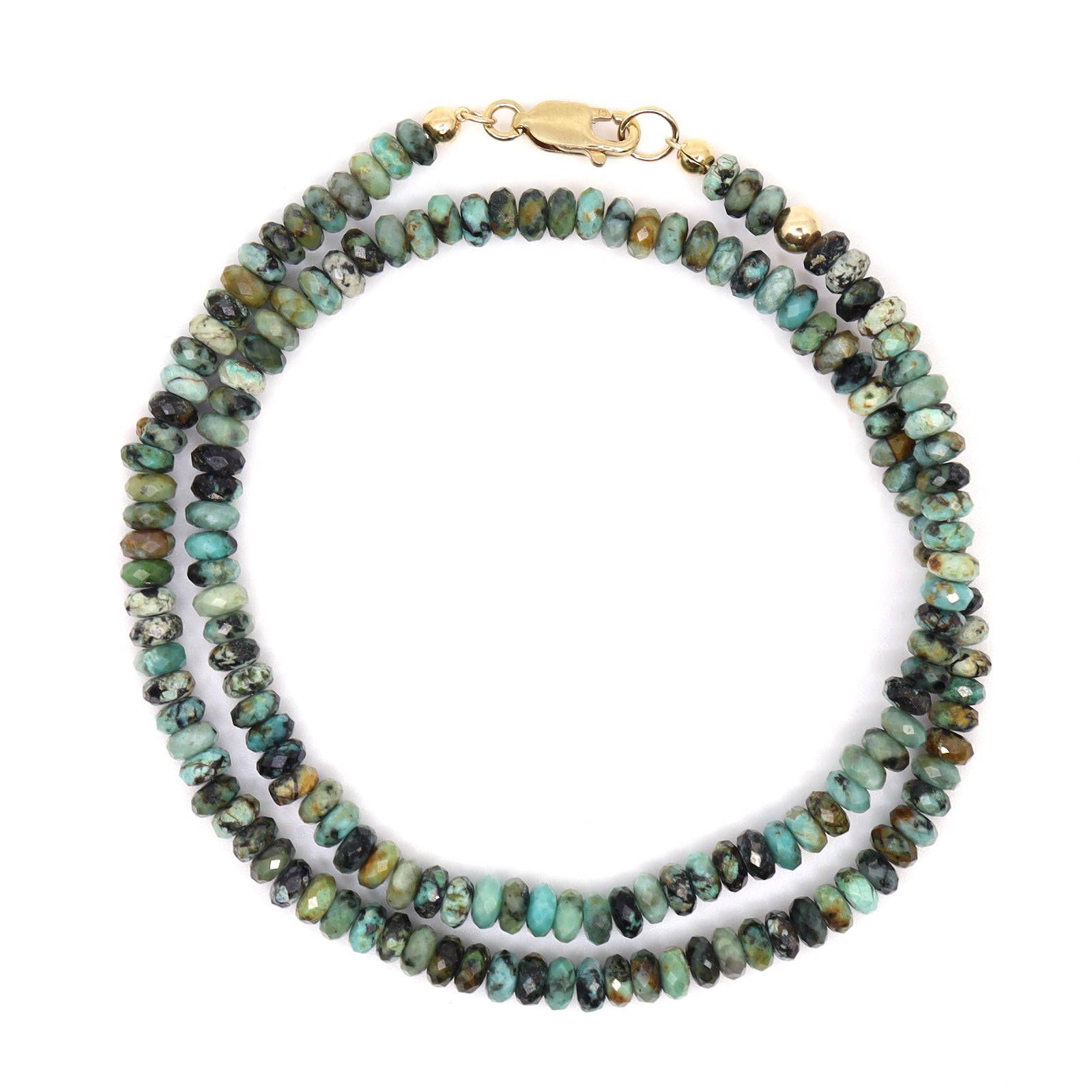 African Turquoise & 14K Solid Gold Wrap Bracelet
