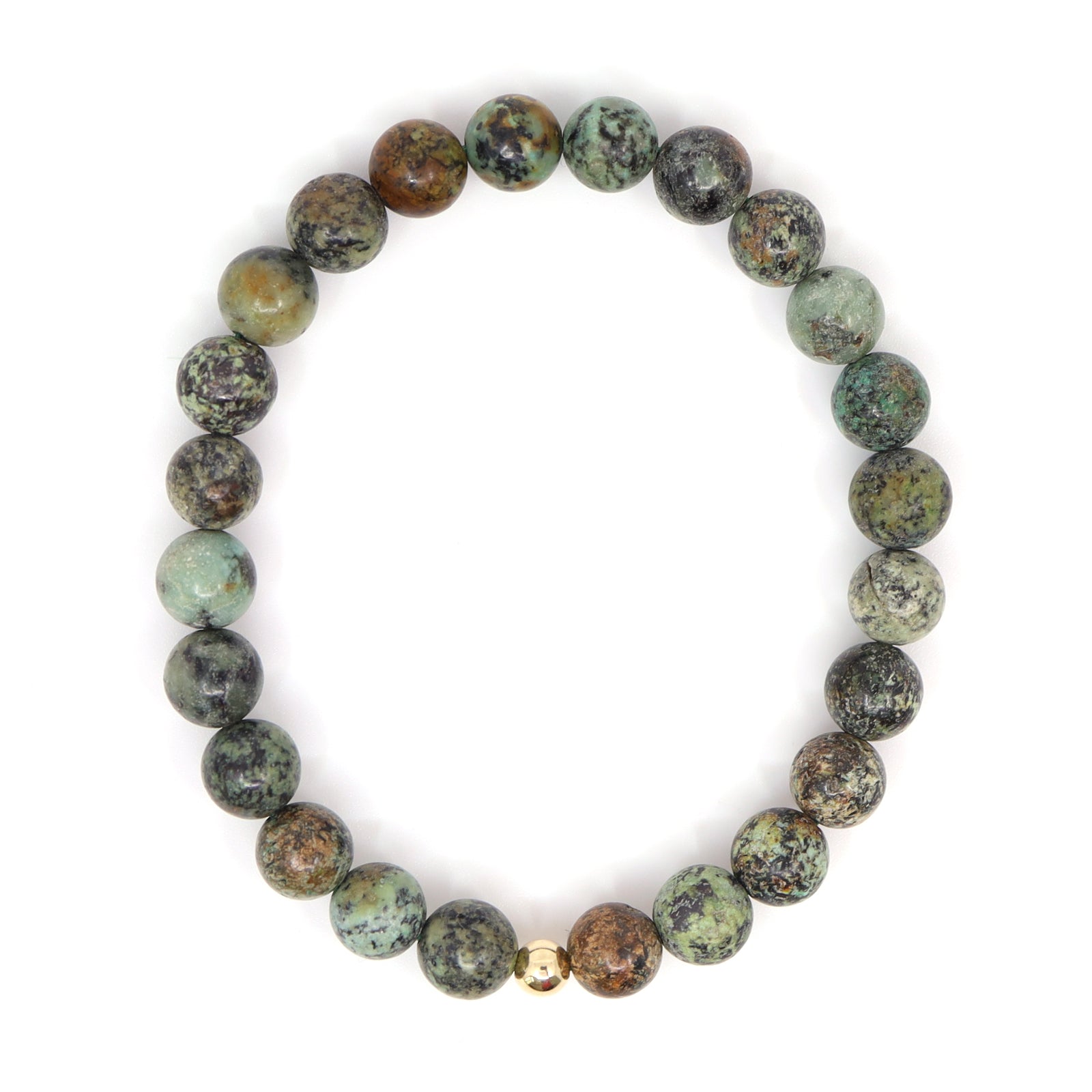 Tiger's Eye, African Turquoise & 14K Solid Gold Bracelet