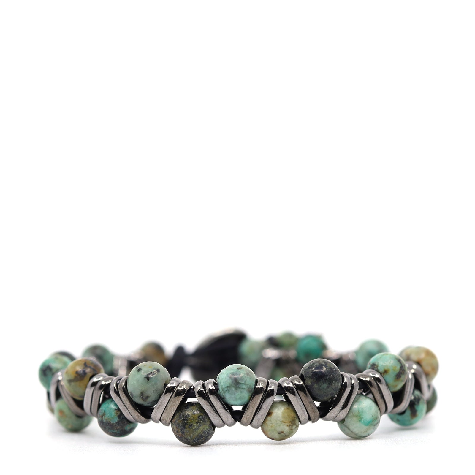 African Turquoise & Black Leather Bracelet