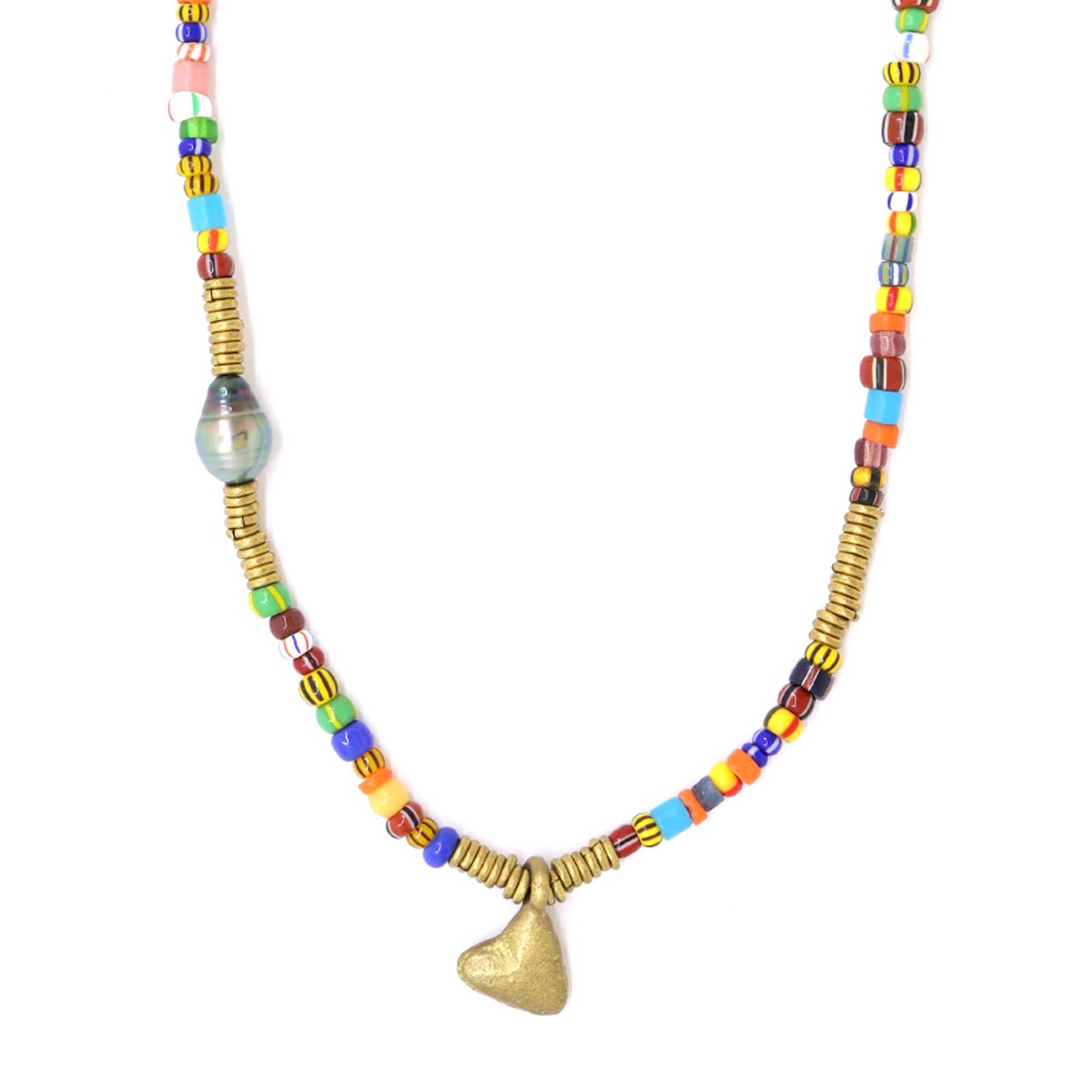 African Glass & Tahitian Pearl Necklace