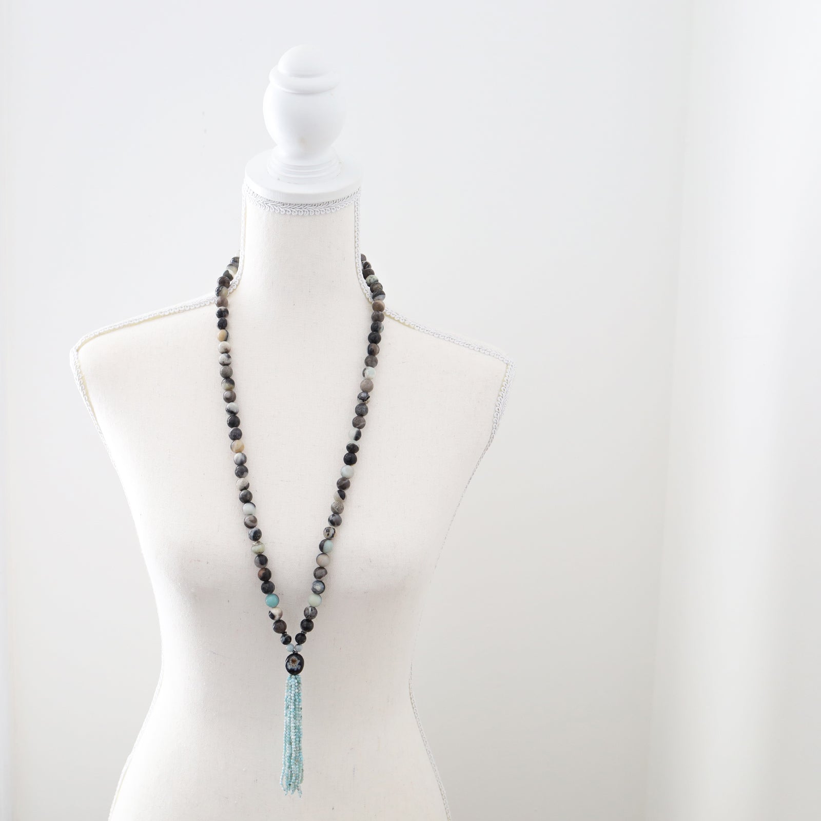 Natural Amazonite & Larimar Tassel Necklace