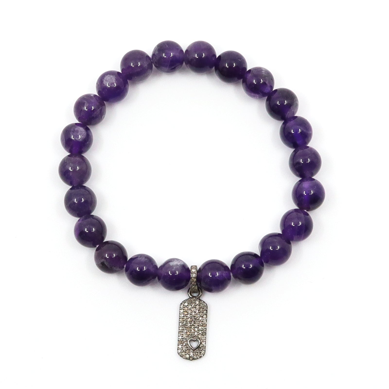 Amethyst & Diamond Tag Heart Charm Bracelet