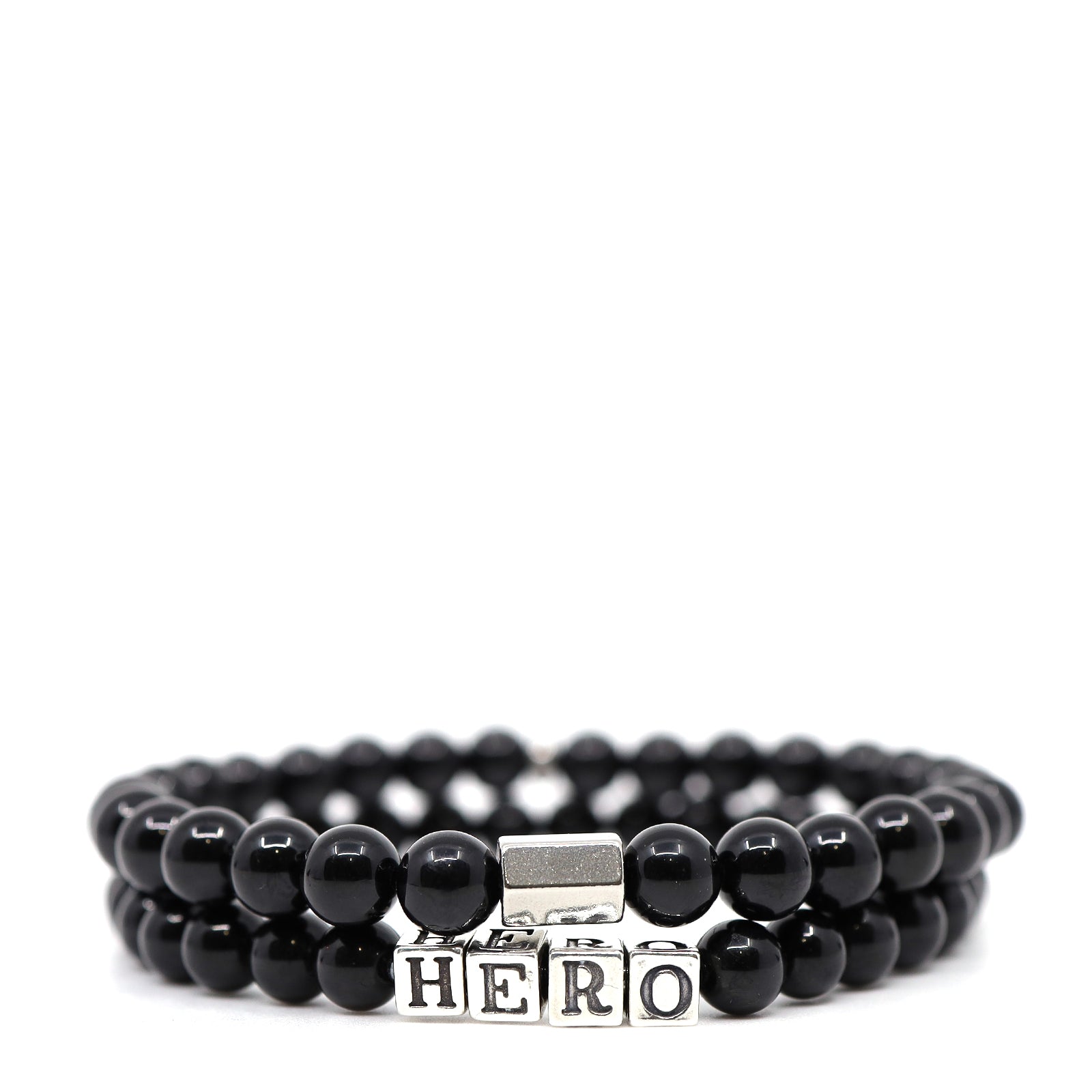 Black Tourmaline & Sterling Silver Hero Word Bracelet