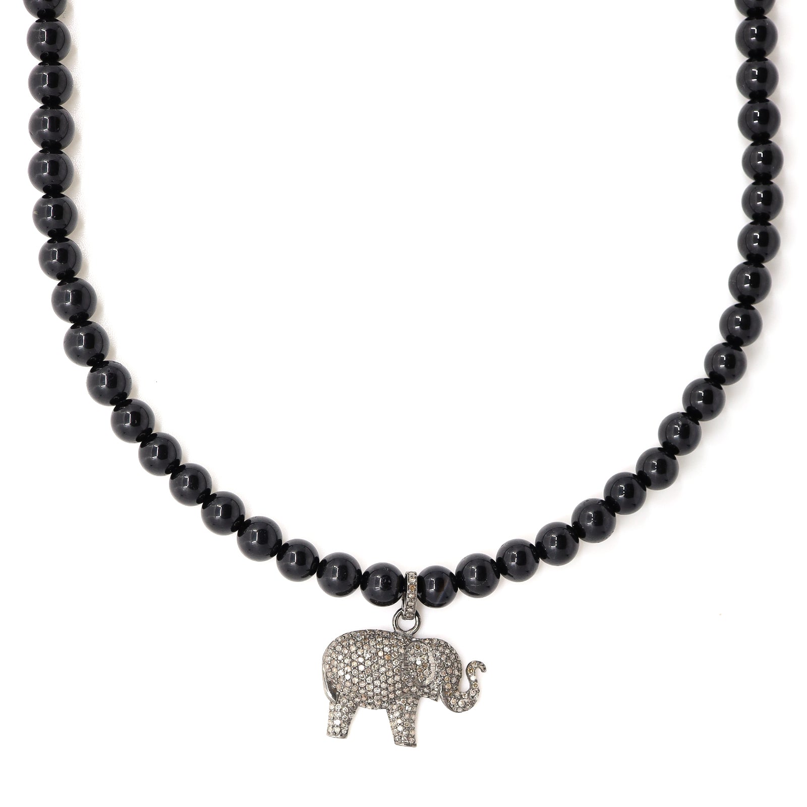 Black Tourmaline & Diamonds Elephant Necklace