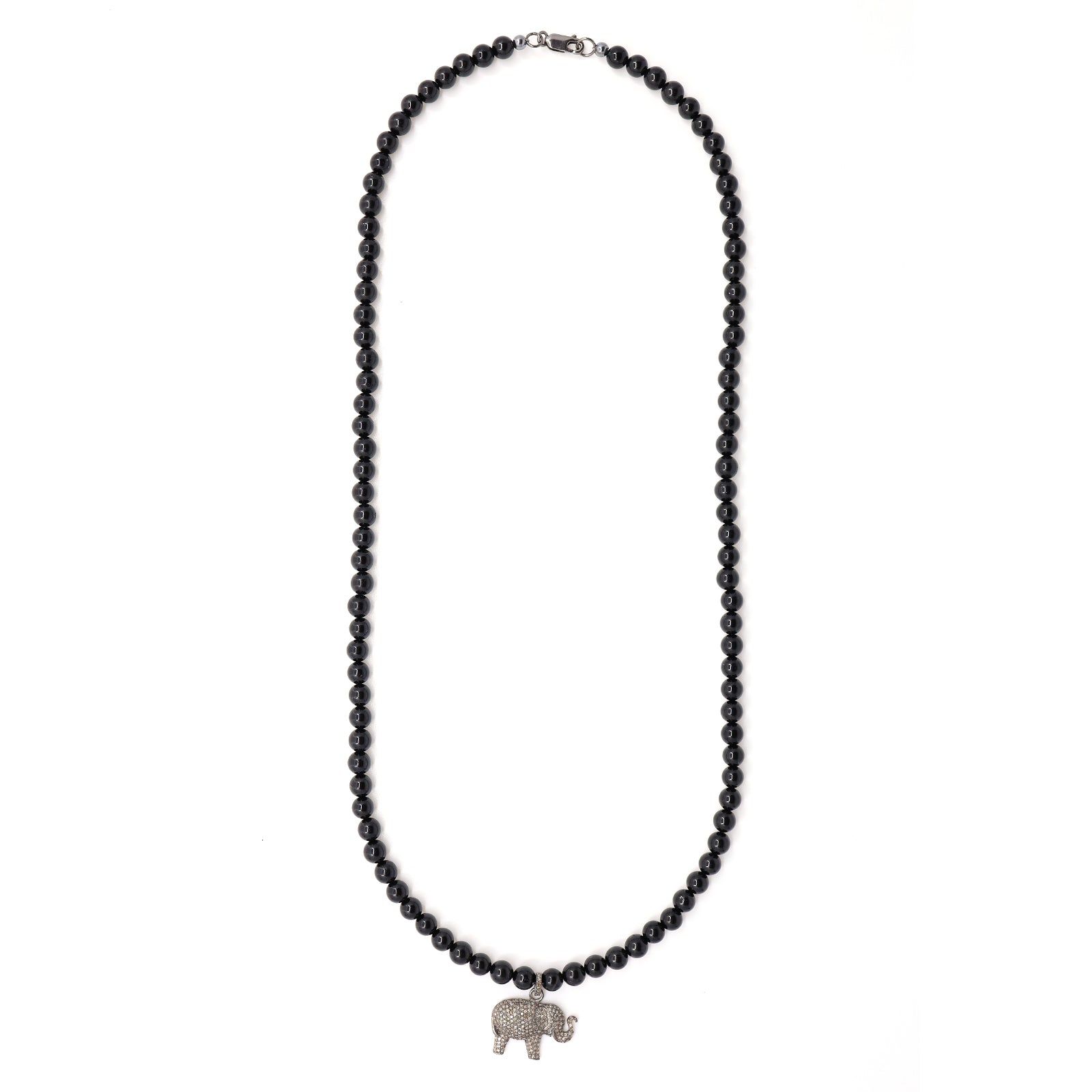 Black Tourmaline & Diamonds Elephant Necklace