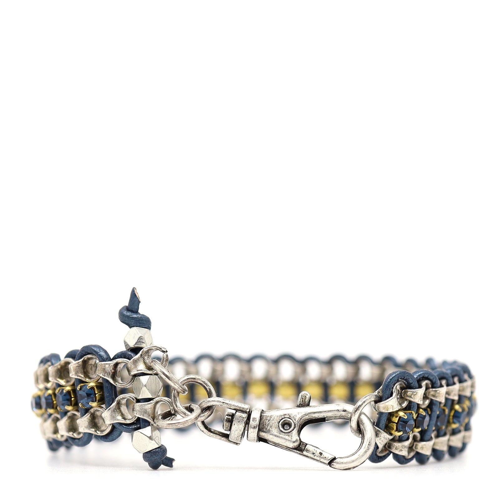 Antique Silver Chain & Blue Leather Bracelet