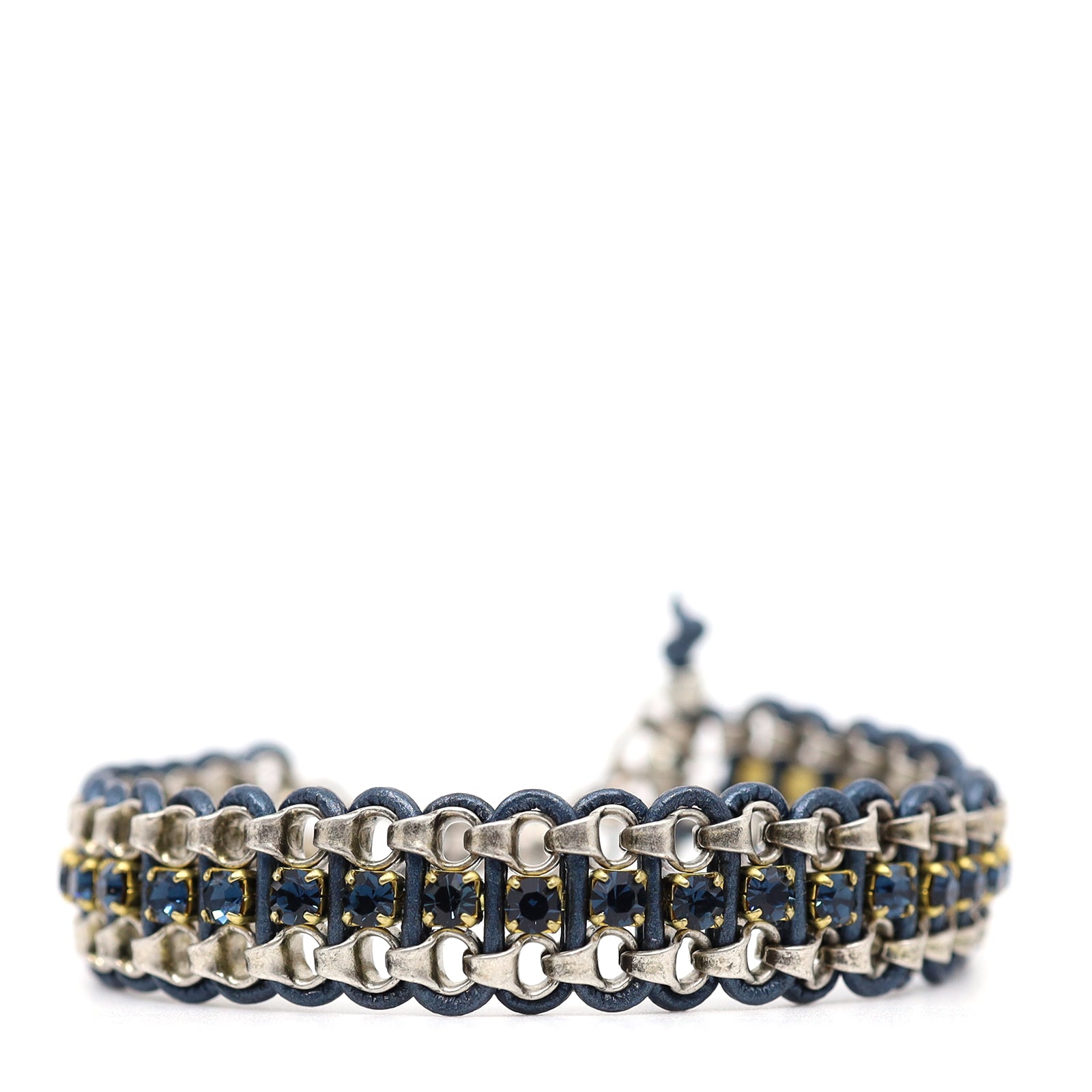 Antique Silver Chain & Blue Leather Bracelet