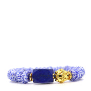 Blue & White African Glass & Bali Bracelet