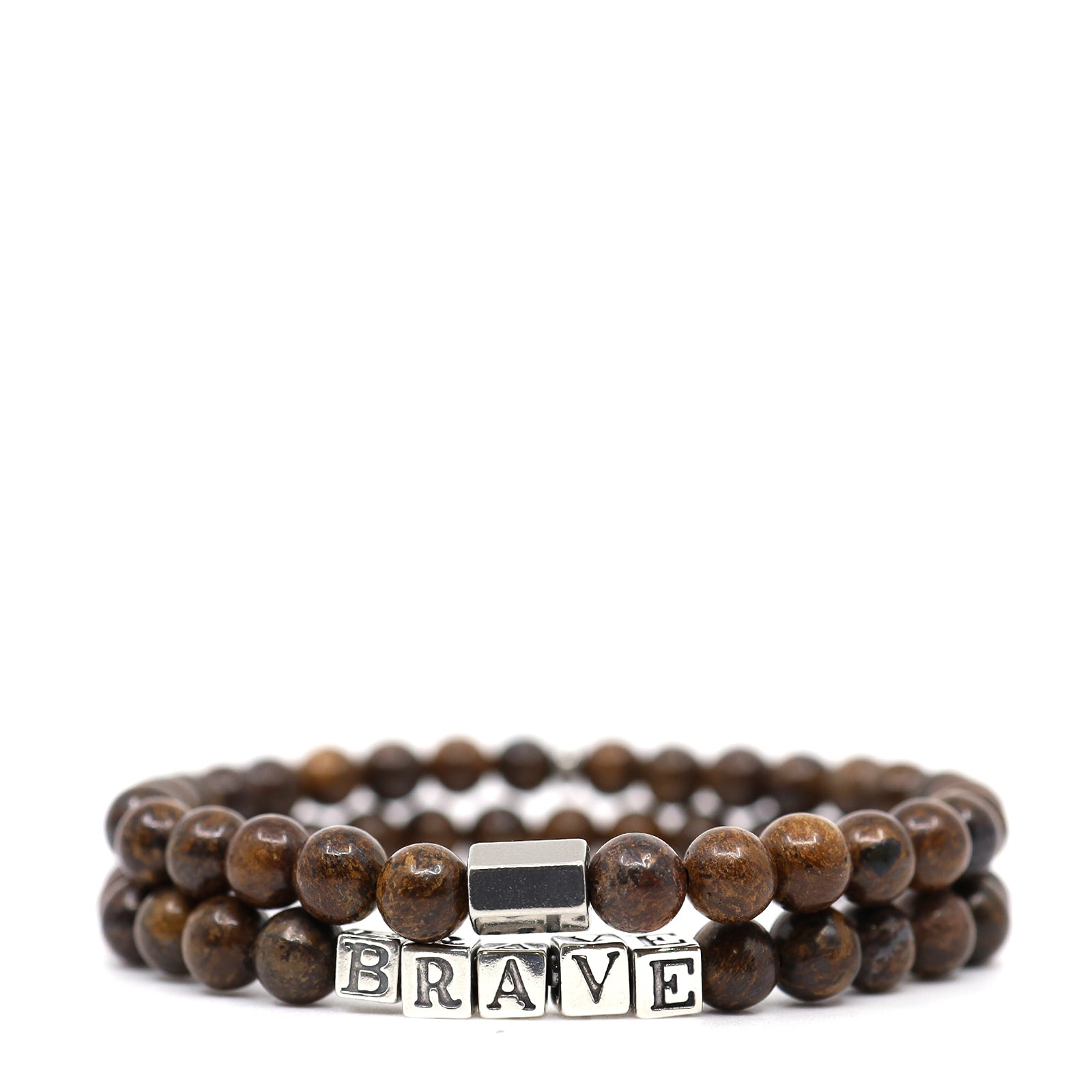 Bronzite & Sterling Silver Brave Word Bracelet