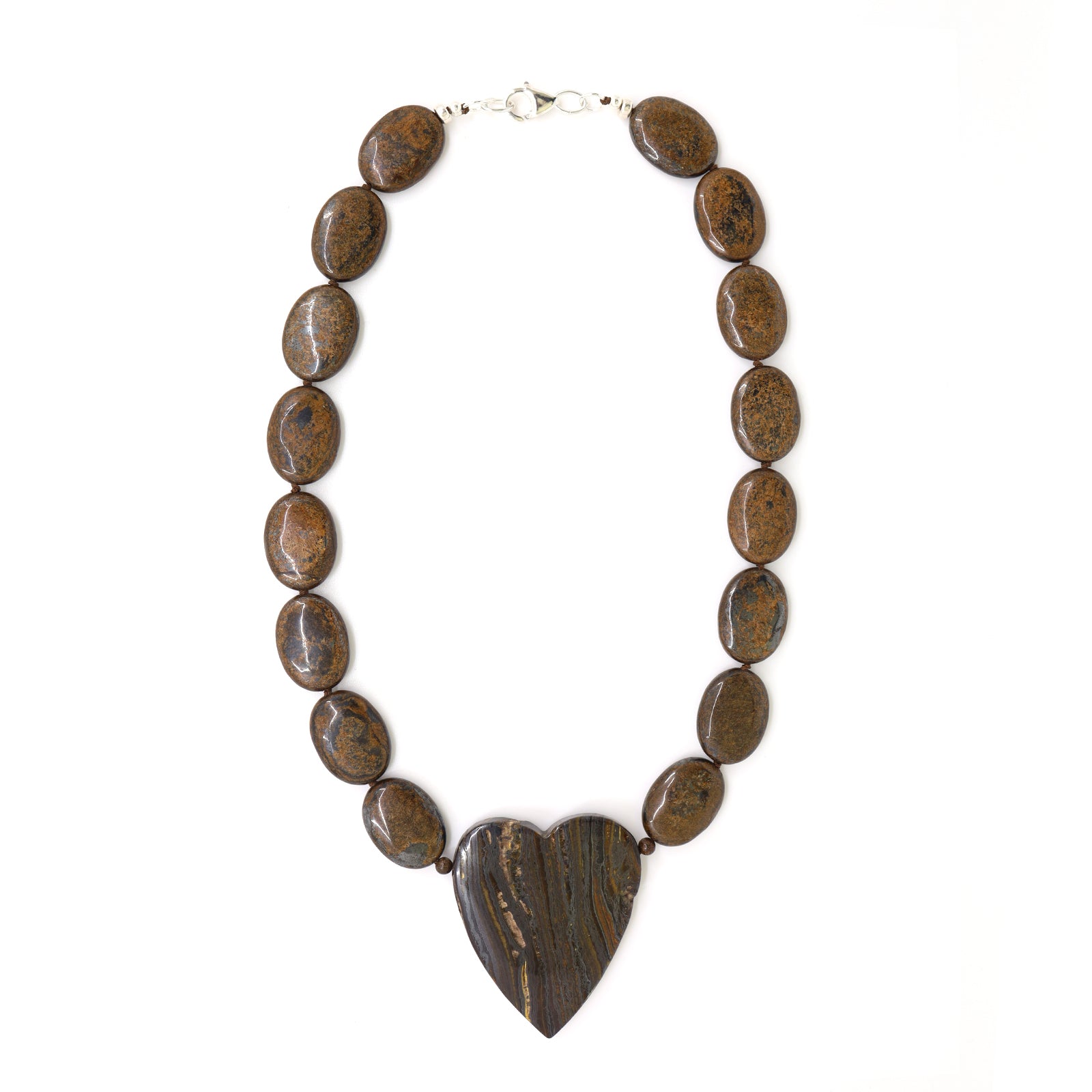 Bronzite & Heart Shaped Tiger Iron Pendant Necklace