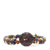 Brown, Yellow & Blue Picasso & Brown Leather Bracelet