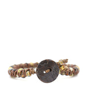 Brown, Blue & Gold Picasso & Brown Leather Bracelet