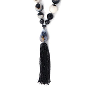 Quartz & Agate, Cubic Zirconia & Black Spinel Tassel Necklace