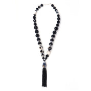 Quartz & Agate, Cubic Zirconia & Black Spinel Tassel Necklace