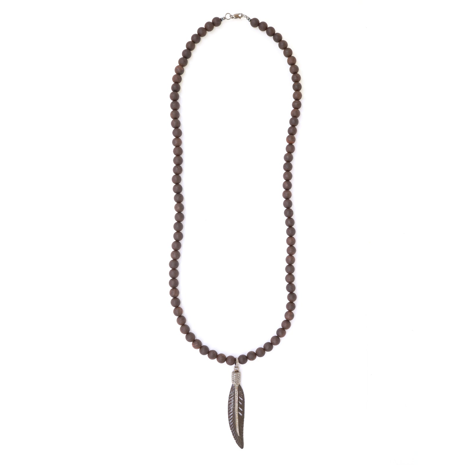 Ebony Wood, Horn Feather Pendant Necklace