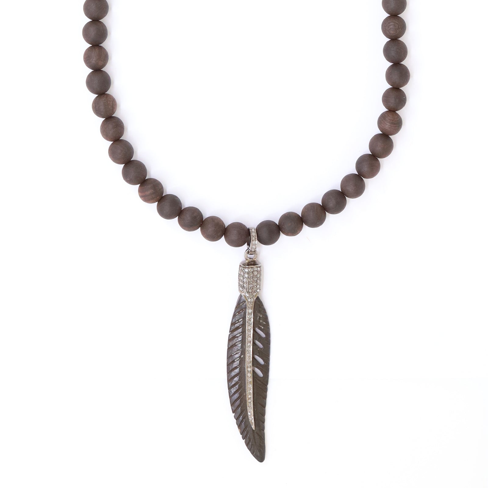 Ebony Wood, Horn Feather Pendant Necklace