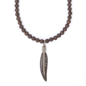 Ebony Wood, Horn Feather Pendant Necklace