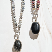 Tourmaline, Diamonds & Onyx Pendant Necklace
