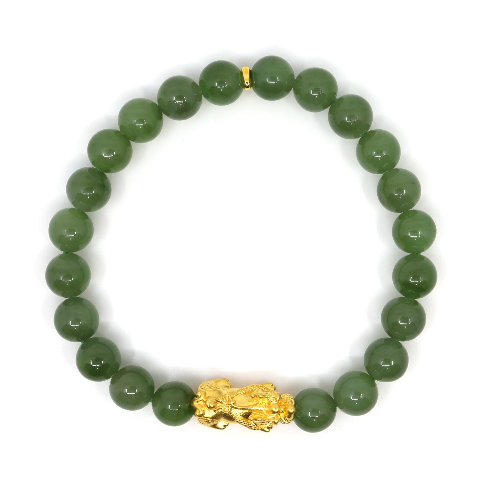 Green Jade & 24K Pure Gold Pixiu Bracelet