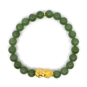 Green Jade & 24K Pure Gold Pixiu Bracelet