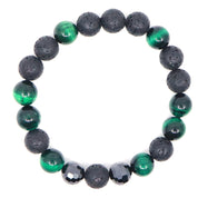 Green Tiger's Eye, Black Cubic Zirconia & Black Lava Bracelet