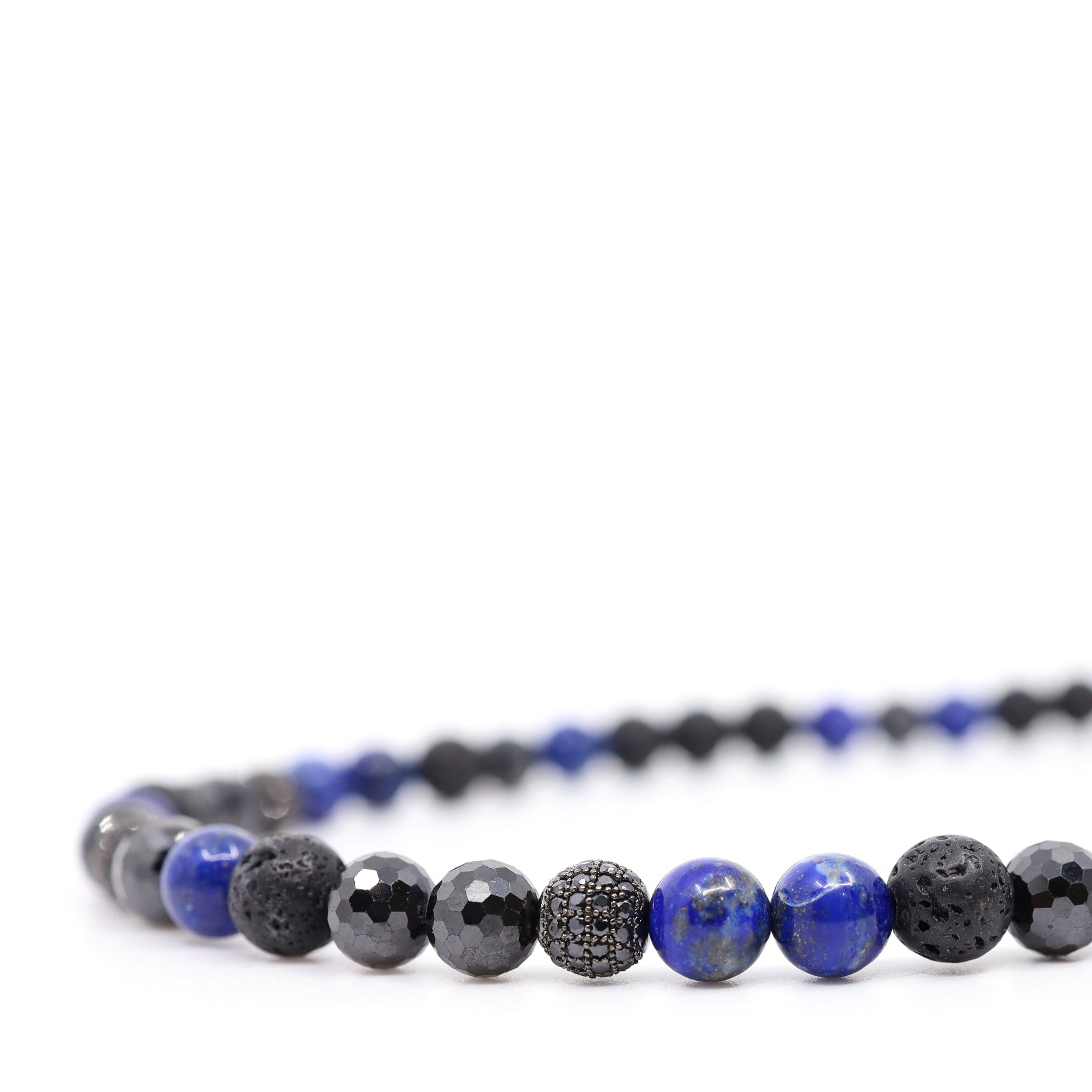 Lapis Lazuli, Black Lava & Cubic Zirconia Necklace