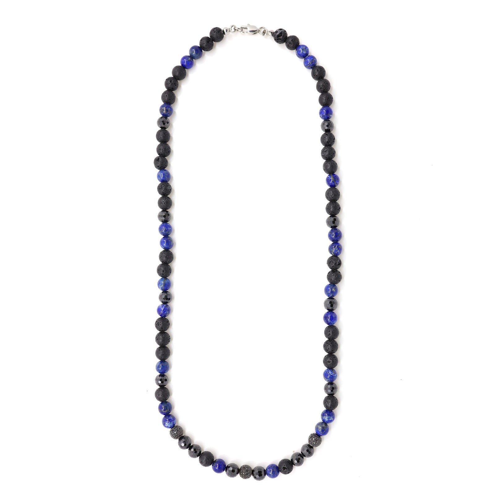 Lapis Lazuli, Black Lava & Cubic Zirconia Necklace