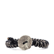 Matte Black Czech Beads & Black Leather Bracelet