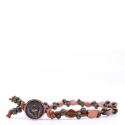 Green & Brown Czech Picasso & Brown Leather Bracelet
