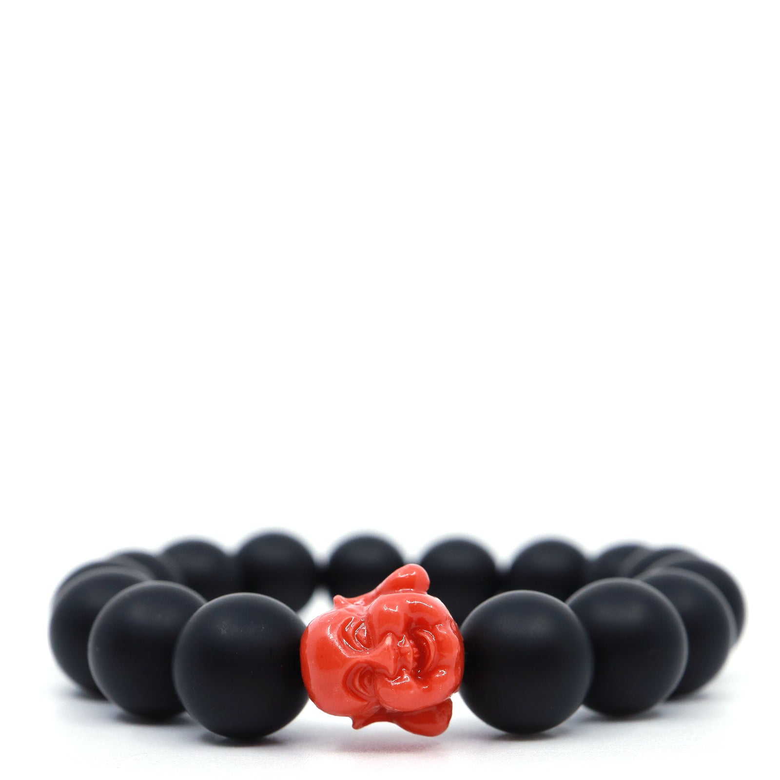 Happy Buddha & Black Onyx Bracelet - Orange