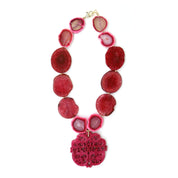 Pink Agate & Carved Jade Pendant Necklace