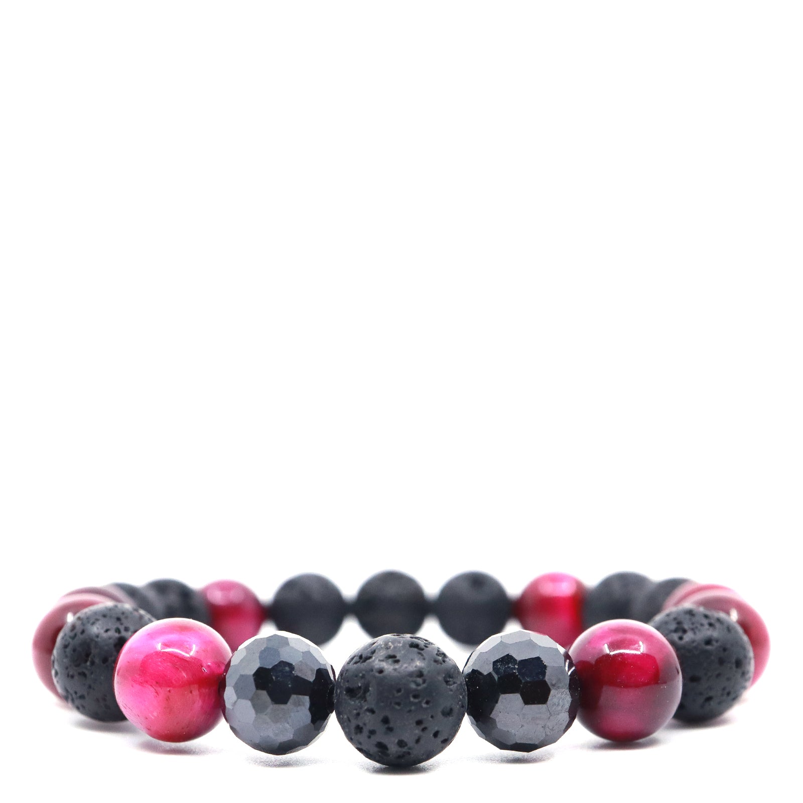 Pink Tiger's Eye, Black Cubic Zirconia & Black Lava Bracelet