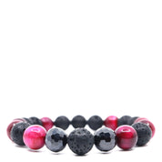 Pink Tiger's Eye, Black Cubic Zirconia & Black Lava Bracelet