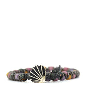 Purple, Yellow & Black Picasso & Black Leather Bracelet