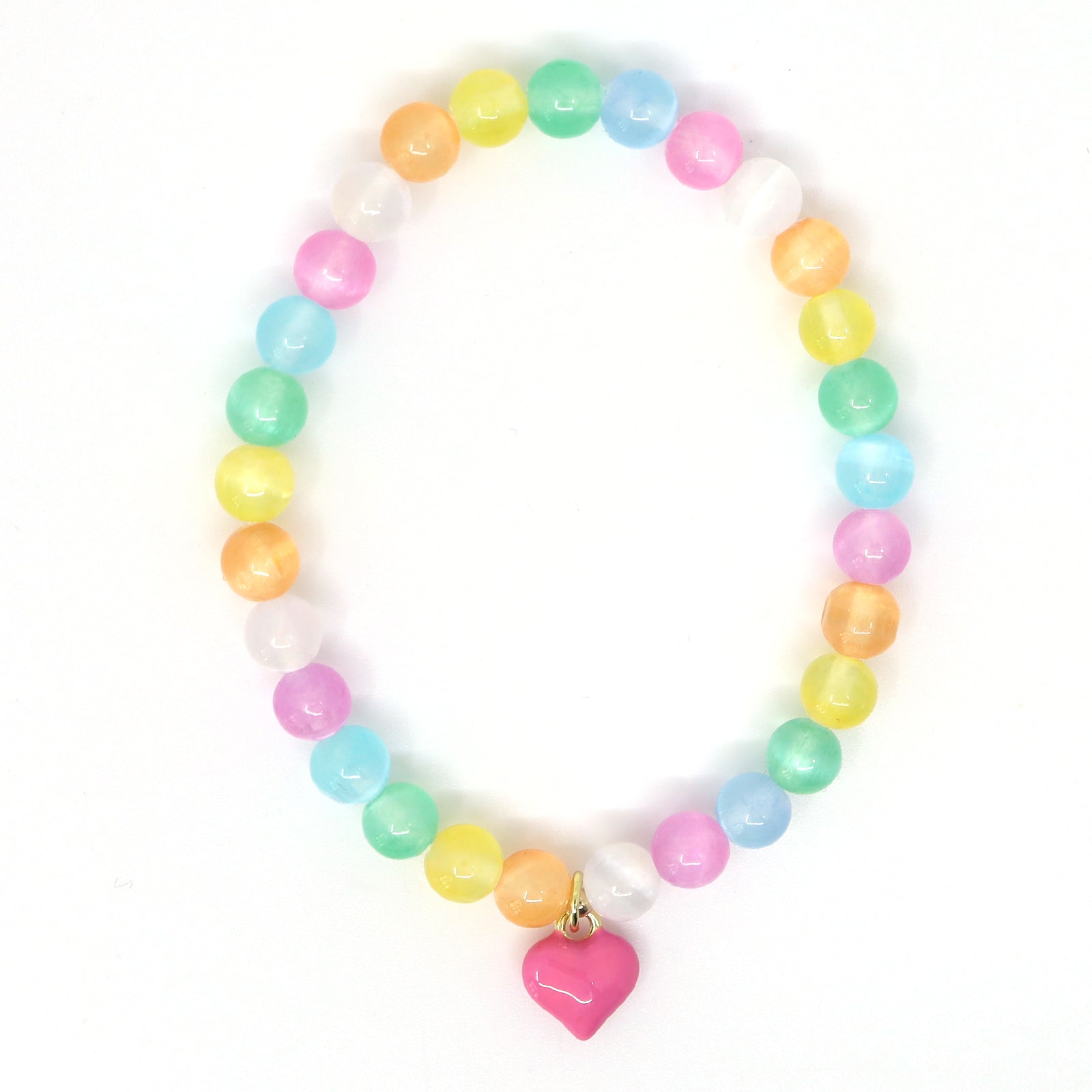 Heart Charm & Rainbow Selenite Bracelet