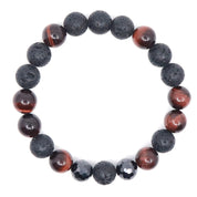 Red Tiger's Eye, Black Cubic Zirconia & Black Lava Bracelet (Copy)