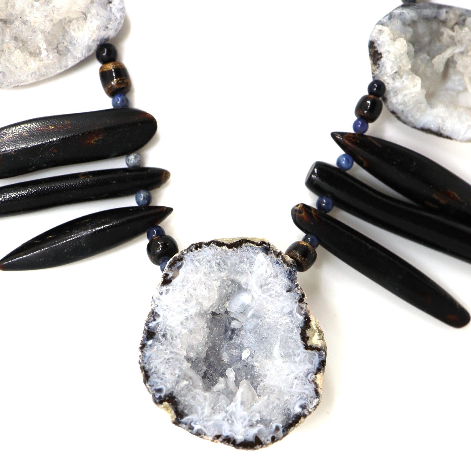 Sea Erchin, Druzy Agates & Blue Dumortierite Statement Necklace