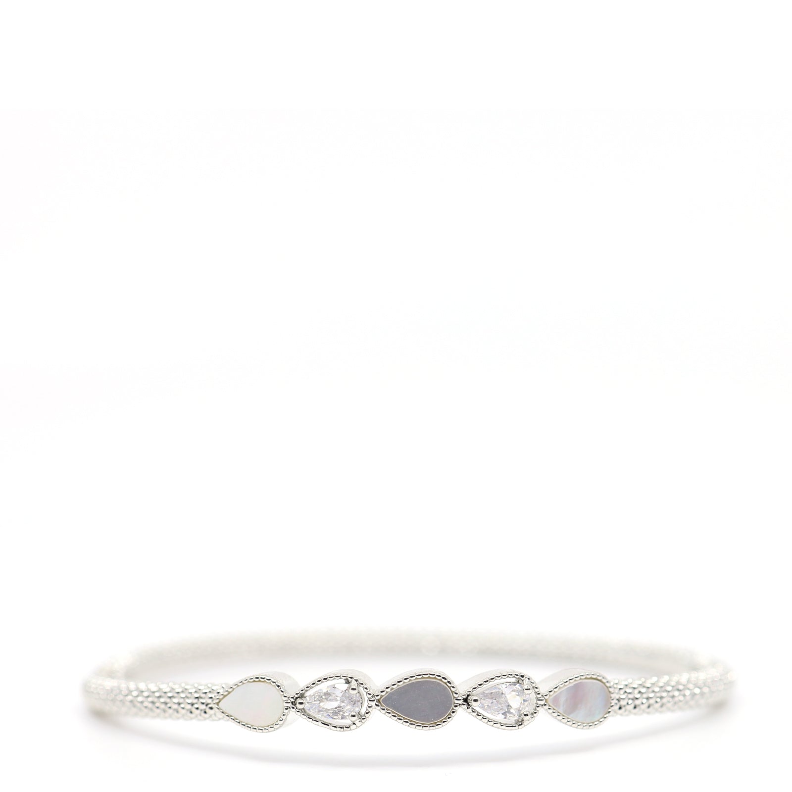 Silver Mother Of Pearl & Cubic Zirconia Bangle
