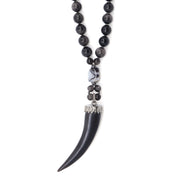 Silver Obsidian & Black Horn Pendant Necklace