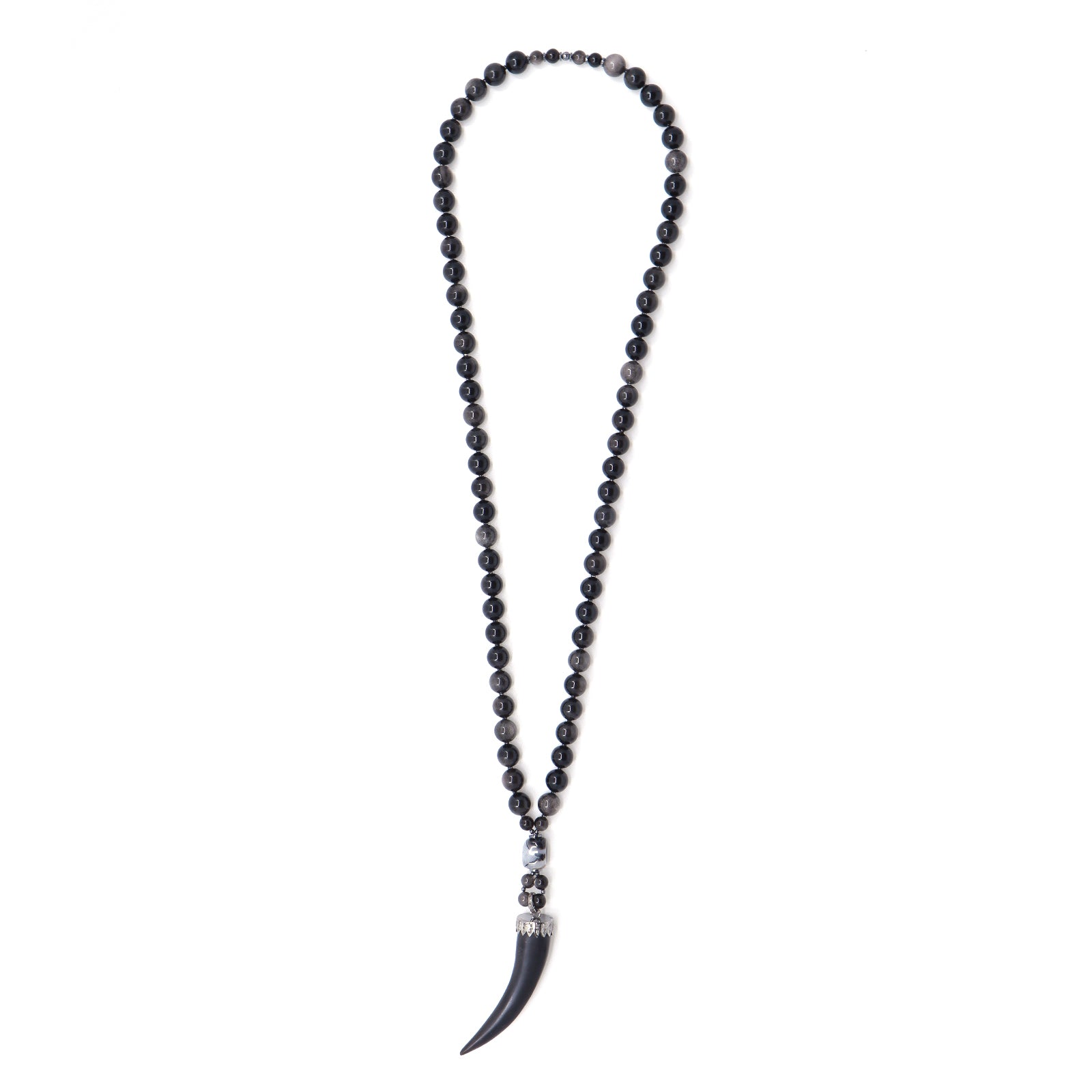 Silver Obsidian & Black Horn Pendant Necklace