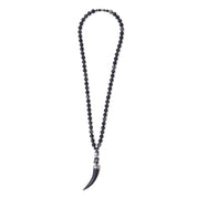 Silver Obsidian & Black Horn Pendant Necklace