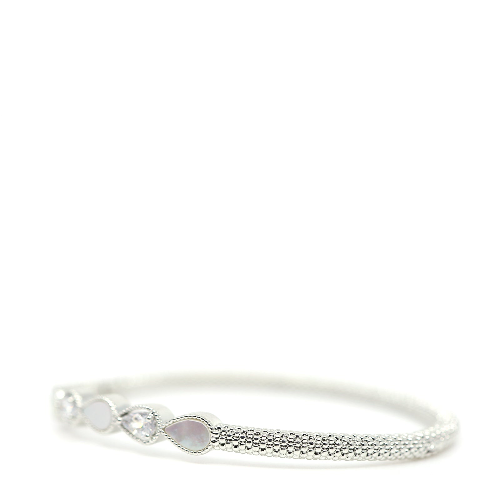 Silver Mother Of Pearl & Cubic Zirconia Bangle