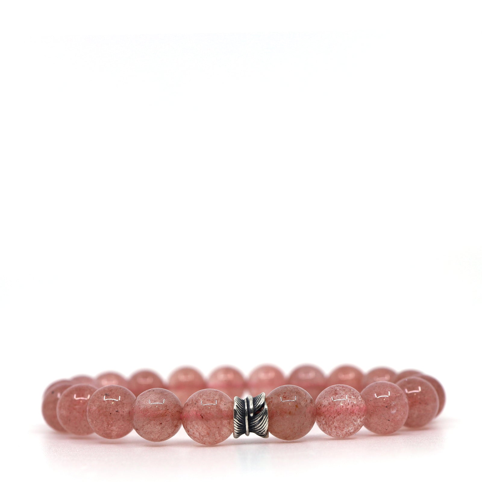 Strawberry Quartz & Sterling Silver Leaf Bracelet