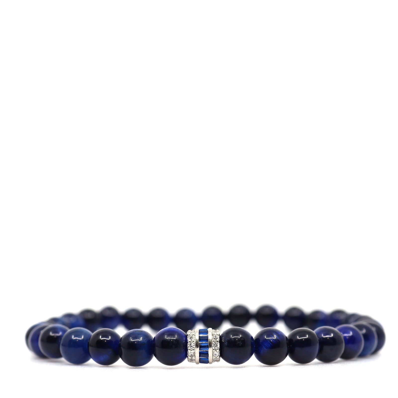 Blue Tiger's Eye & Sterling Silver CZ Bracelet