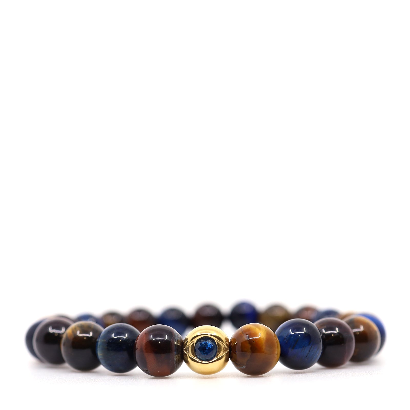 Red, Blue & Brown Tiger's Eye & Evil Eye Bracelet