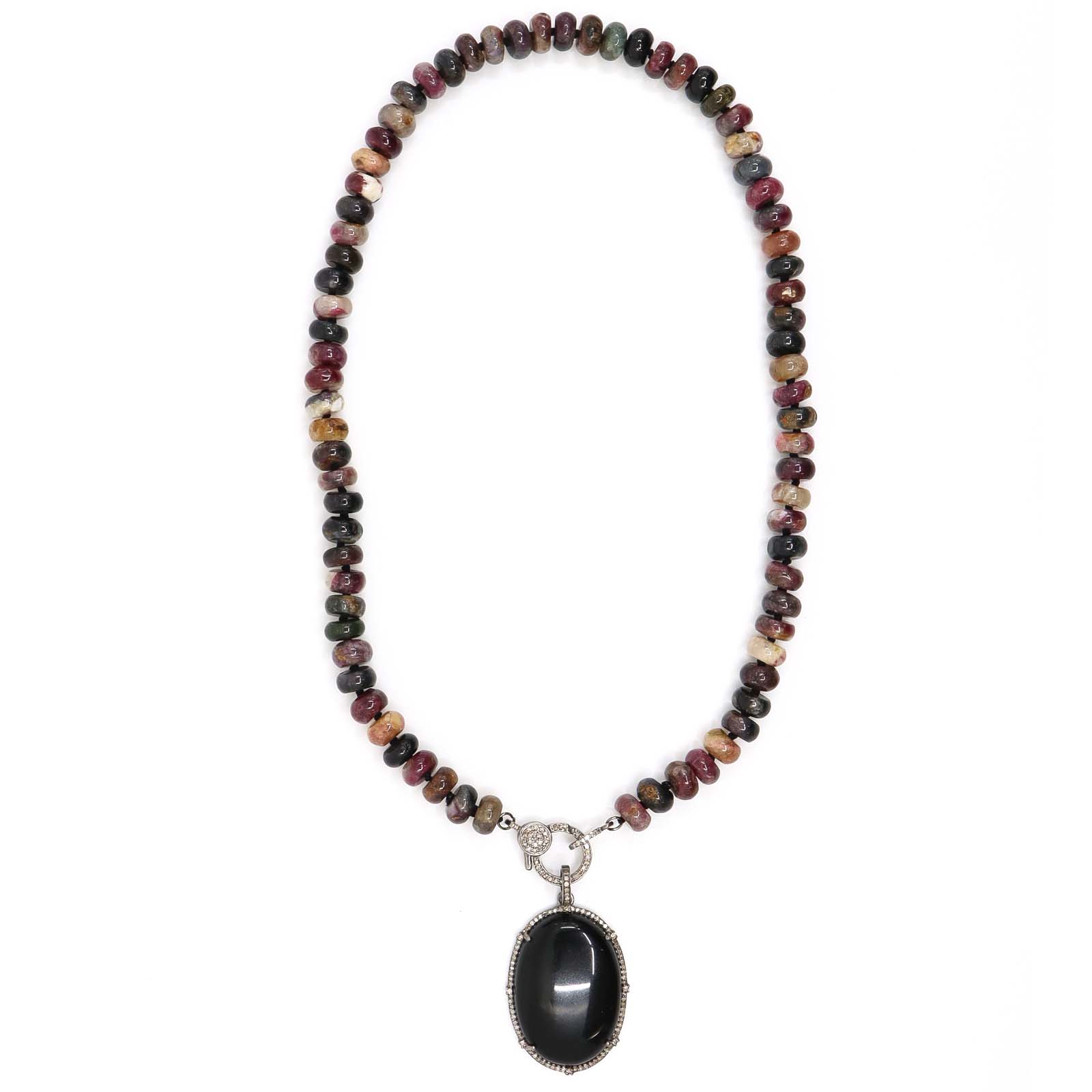 Tourmaline, Diamonds & Onyx Pendant Necklace