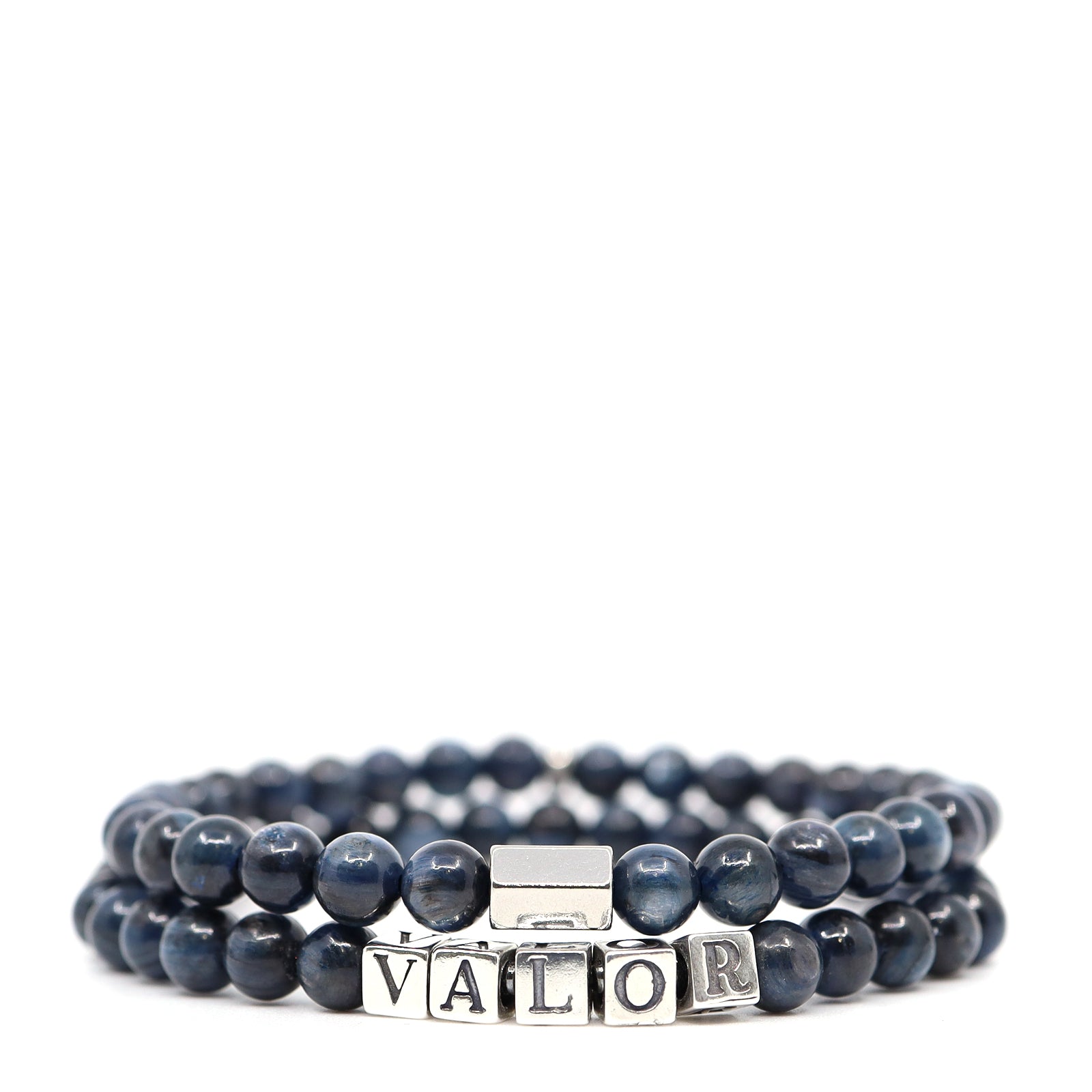 Blue Kyanite & Sterling Silver Valor Word Bracelet