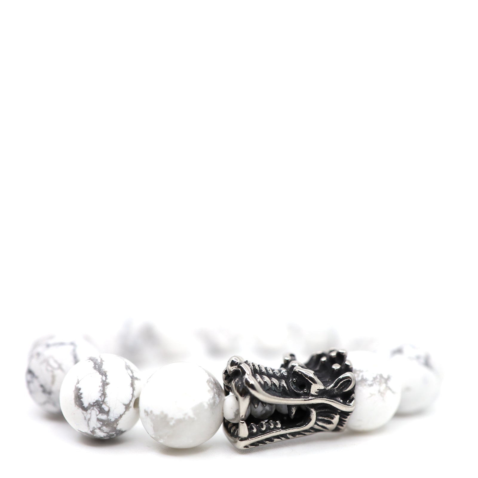 White Howlite & Stainless Steel Dragon Bracelet