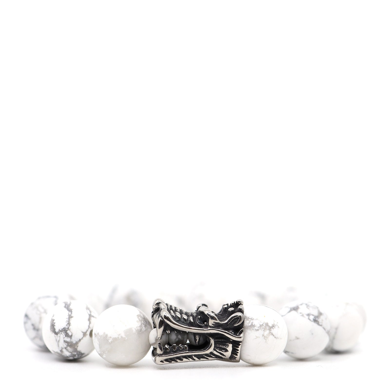White Howlite & Stainless Steel Dragon Bracelet