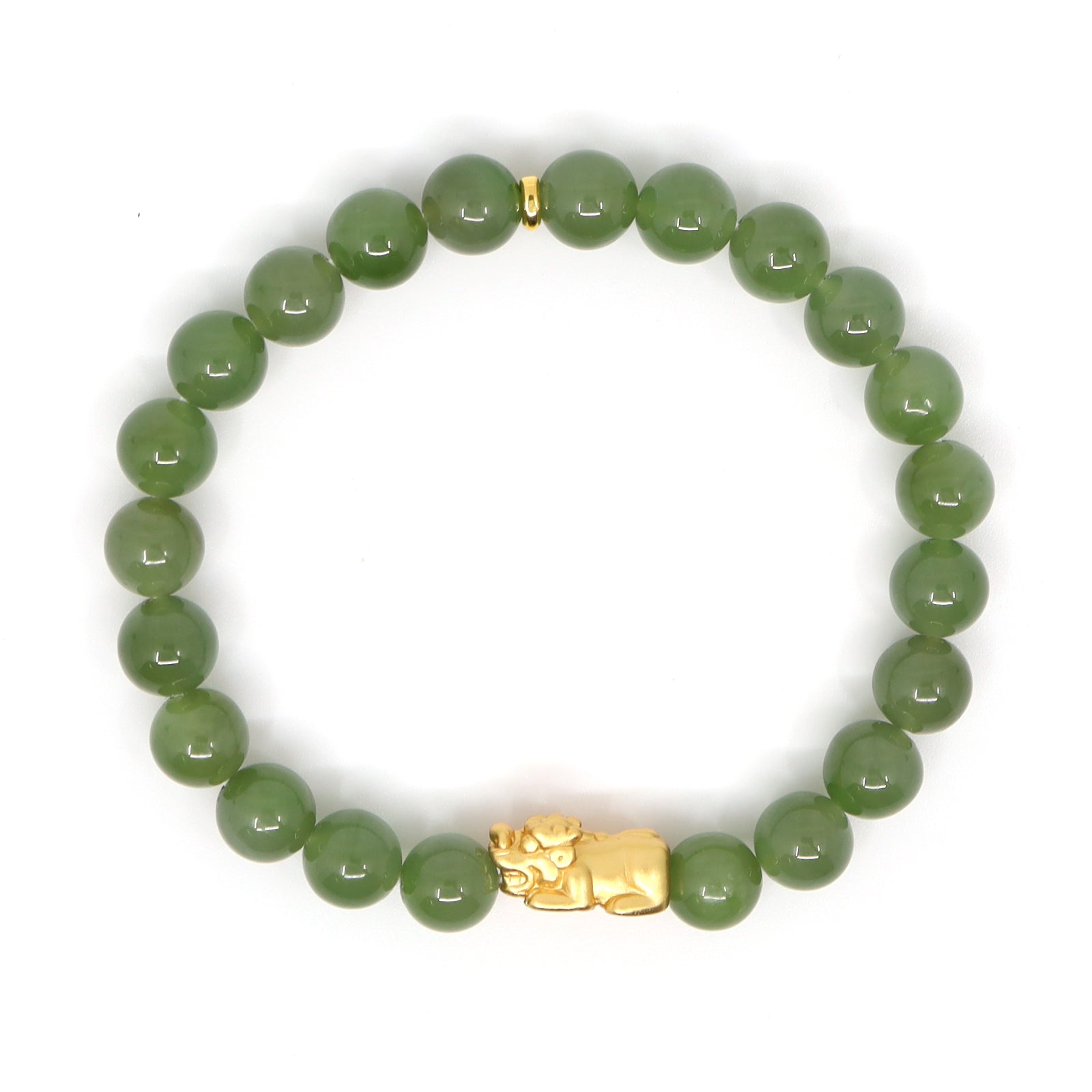 24K Pure Gold Pixiu & Green Jade Bracelet
